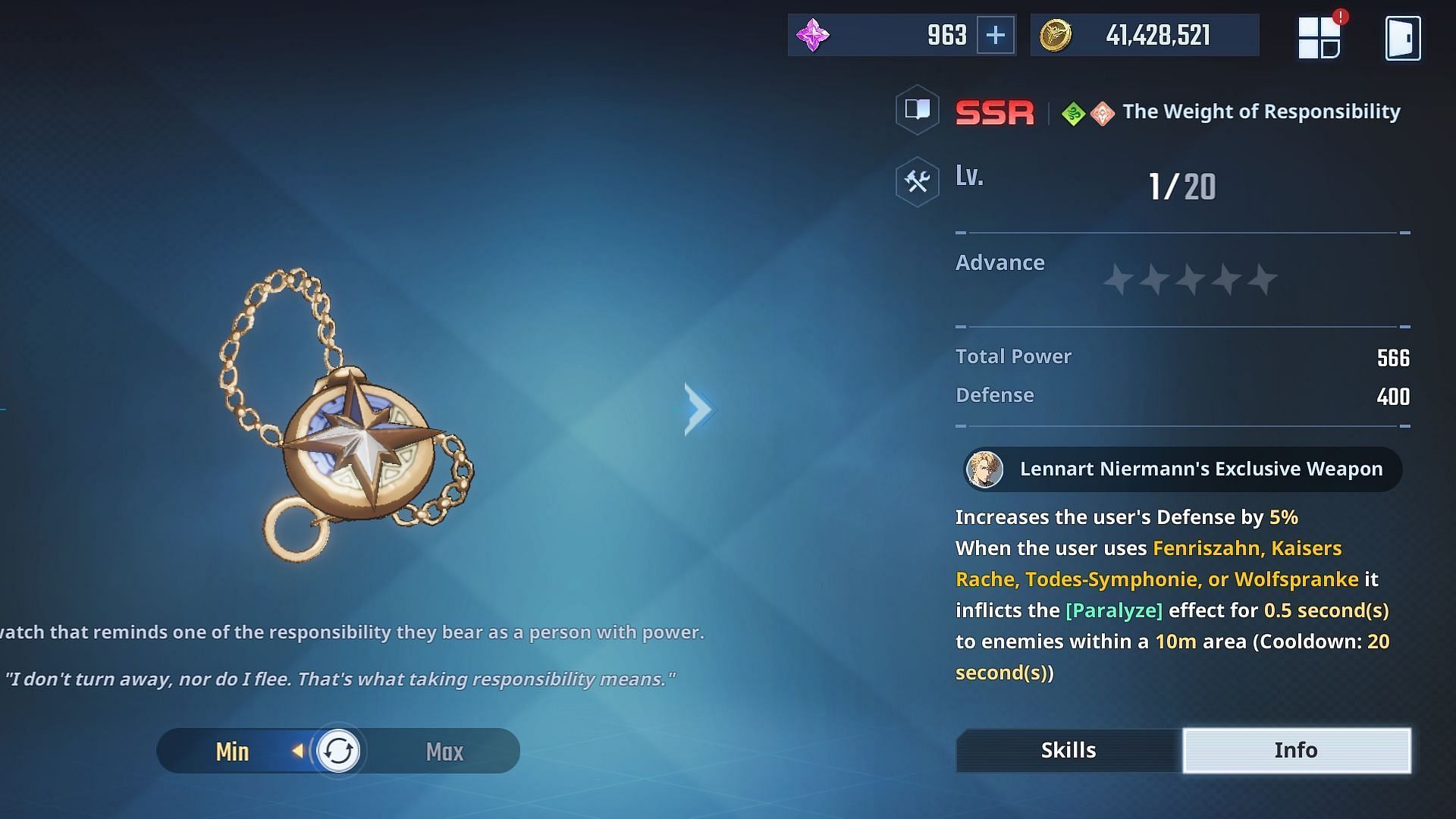 The Weight of Responsibility weapon (Image via Netmarble)